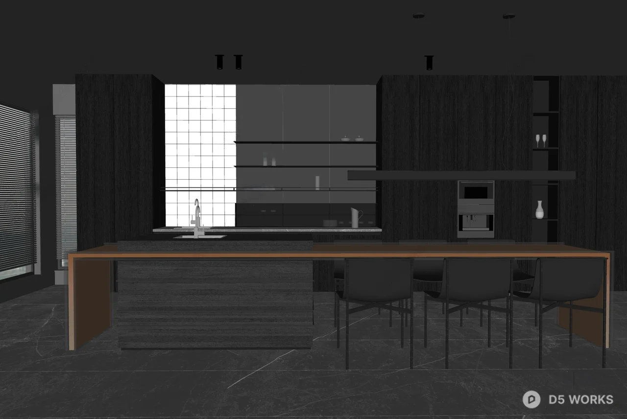 Minimalist Open Kitchen With Integrated Island And Ambient Lighting 3d model thumbnail 2