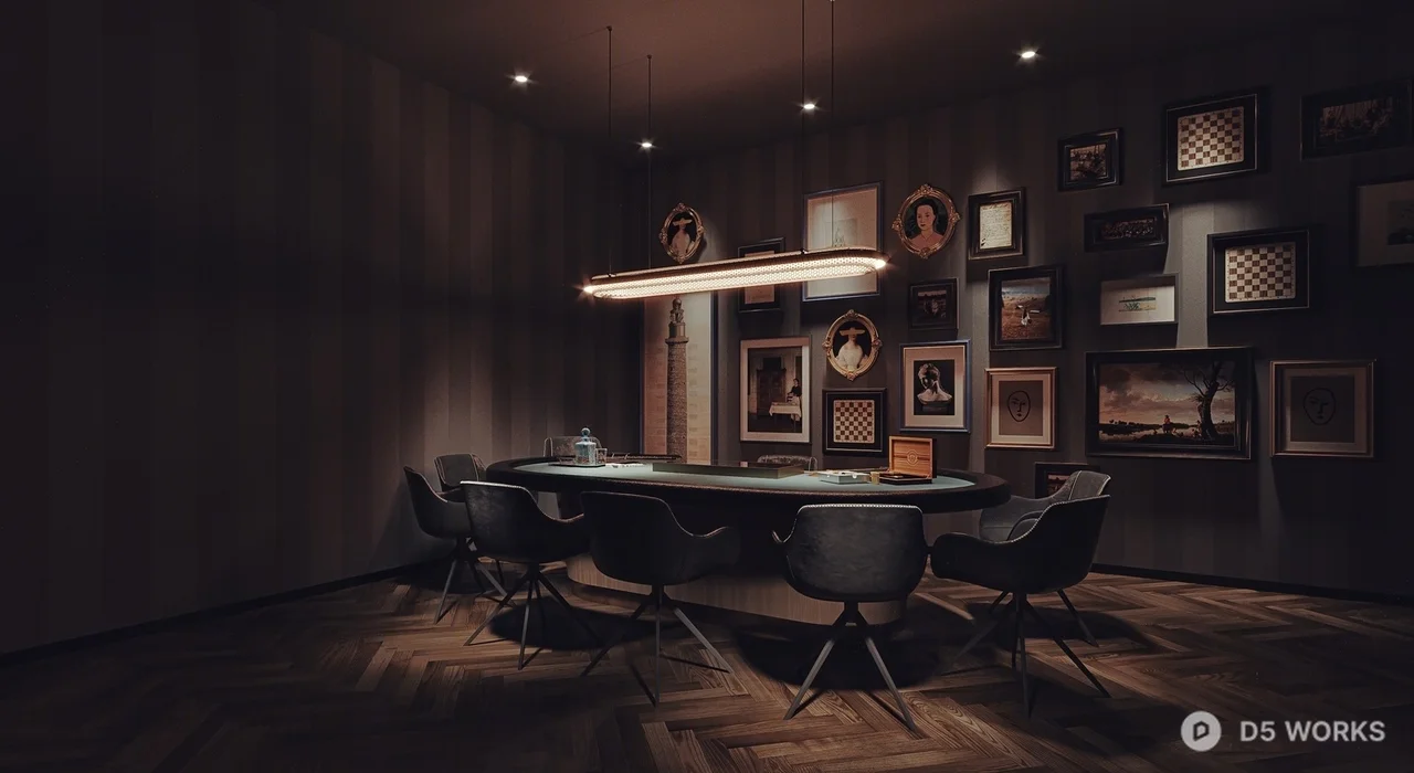 Dark Tone Poker Room with Gallery Wall 3d model - Image 1