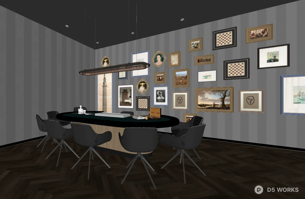 Dark Tone Poker Room with Gallery Wall 3d model thumbnail 2
