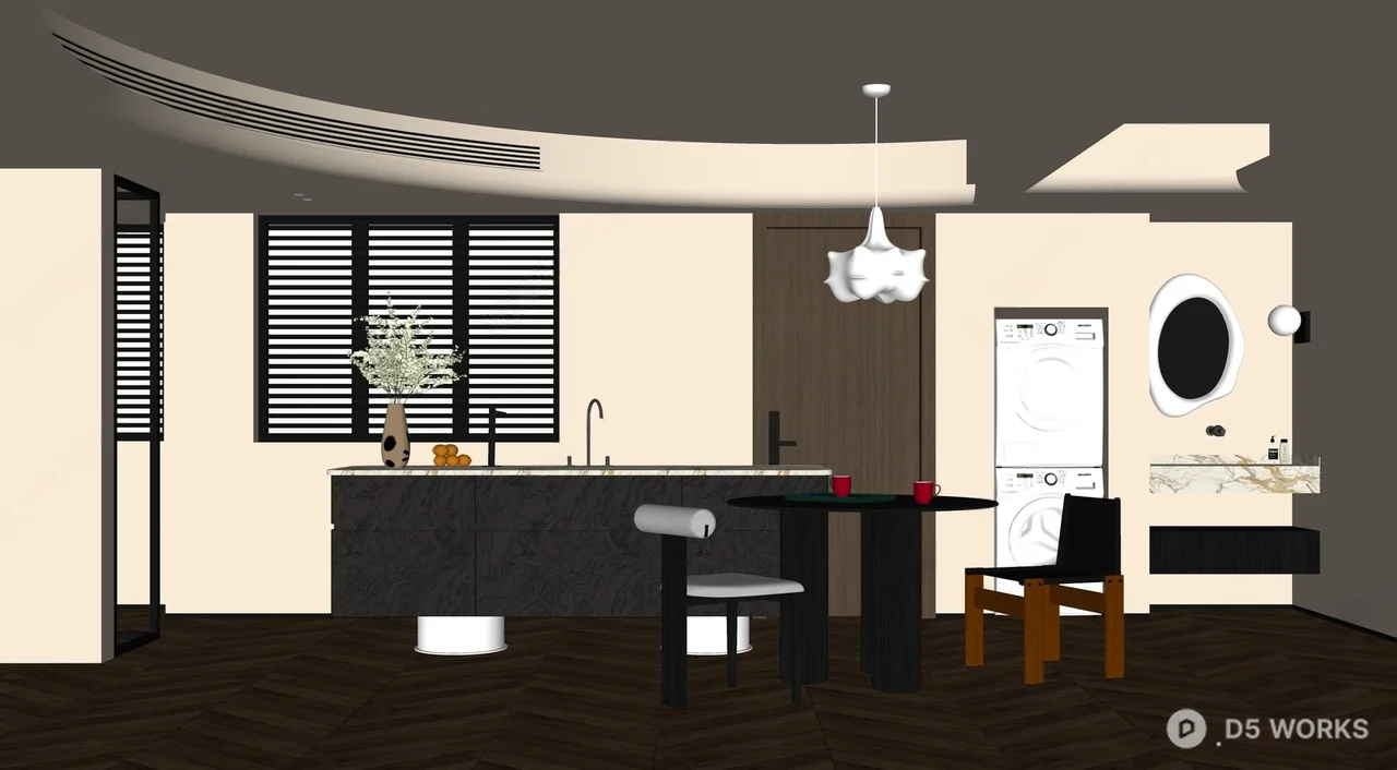 Modern Minimalist Living Dining Space 3d model thumbnail 2