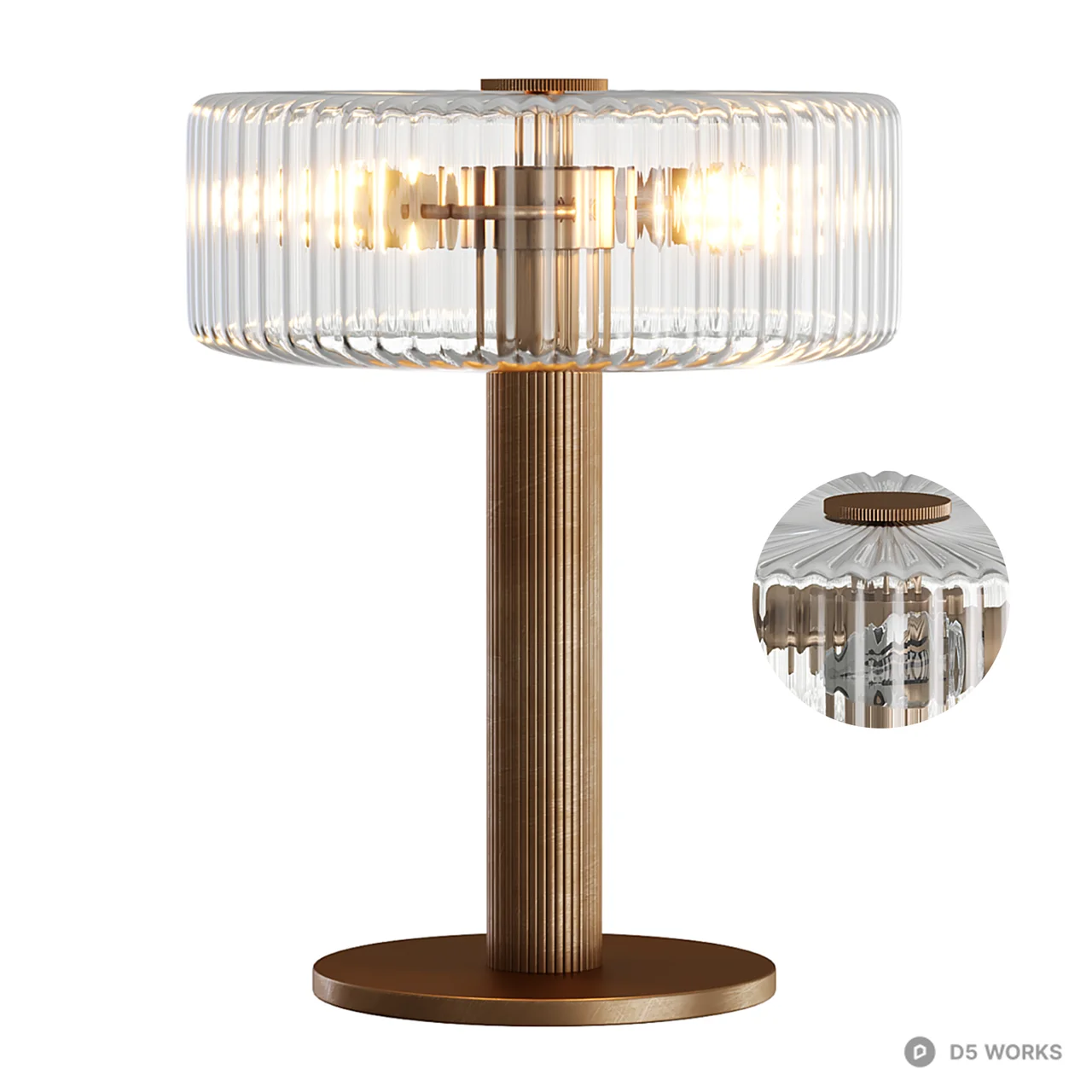 Ribbed Glass And Brass Table Lamp 3d model - Image 1