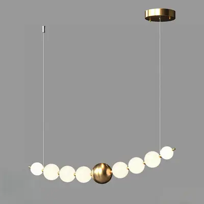 Modern Linear Pendant Light With Brass And Frosted Glass Spheres 3d model