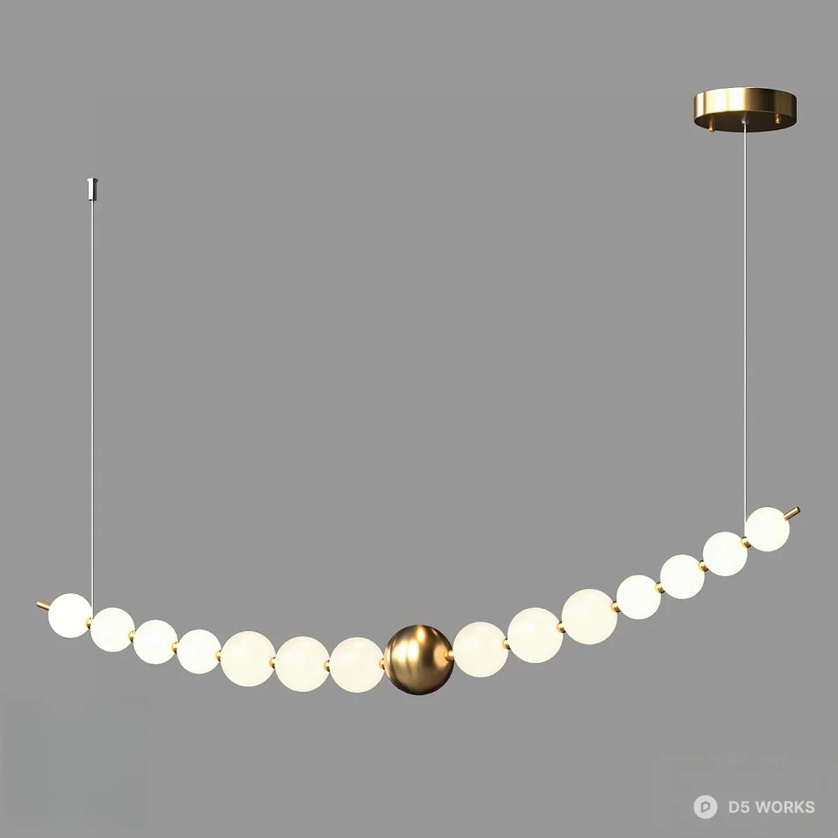 Modern Linear Pendant Light With Brass And Frosted Glass Spheres 3d model thumbnail 3