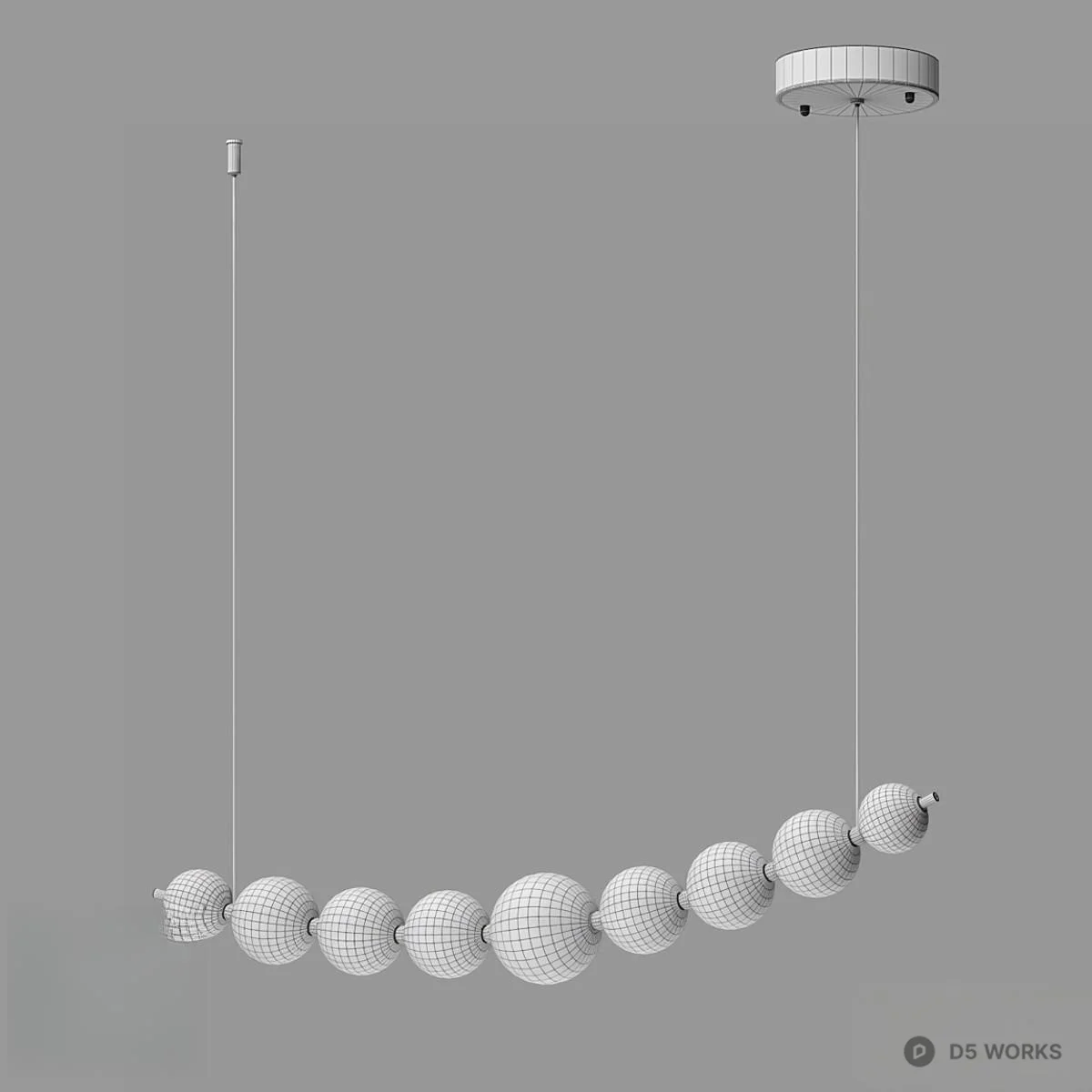 Modern Linear Pendant Light With Brass And Frosted Glass Spheres 3d model thumbnail 2