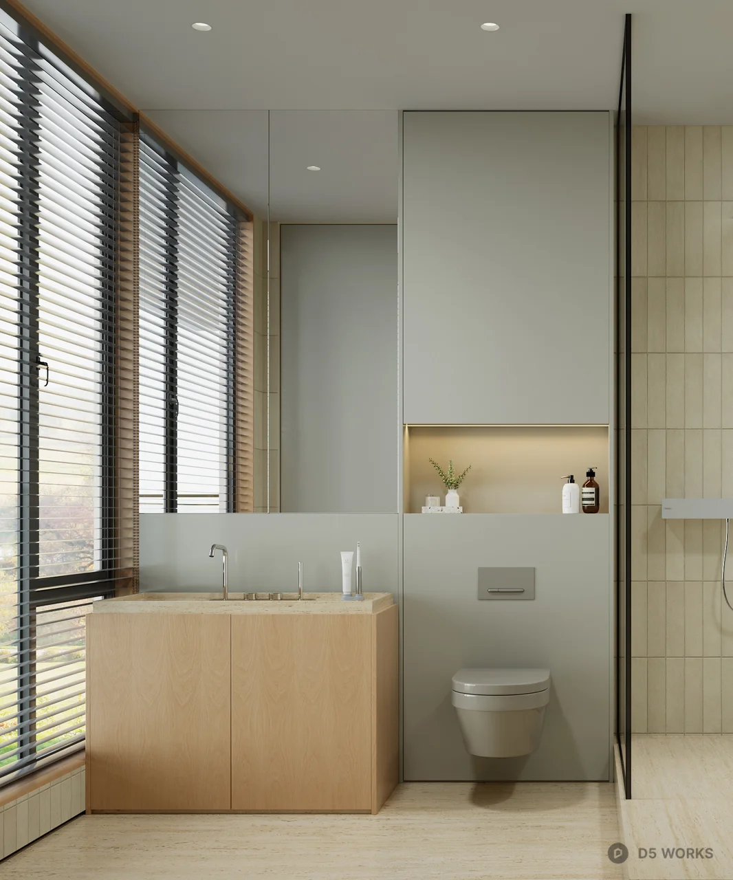 Minimalist Modern Bathroom With Freestanding Bathtub And Large Window 3d model thumbnail 2