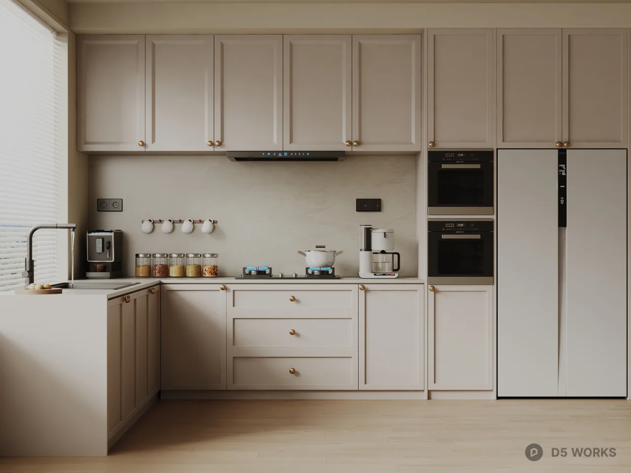 Minimalist Closed Kitchen With Integrated Appliances 3d model - Image 1