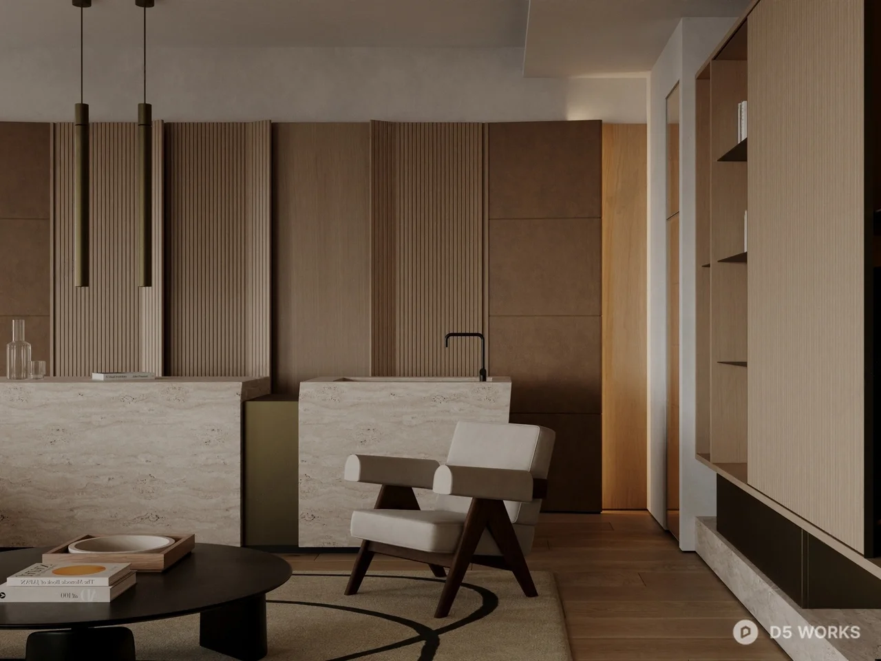 Minimalist Living Room with Floor-to-Ceiling Windows 3d model thumbnail 3