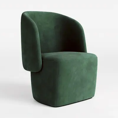 Velvet Green Armchair With Sculptural Backrest 3d model