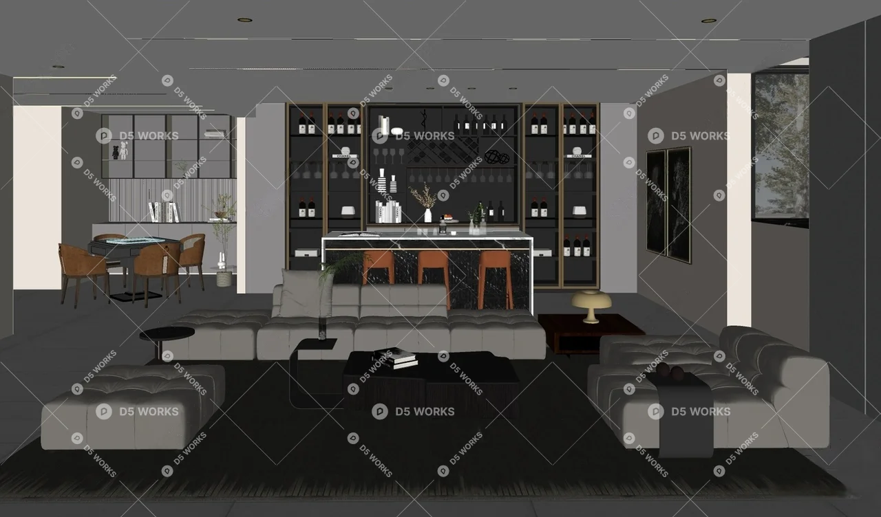 Modern Living & Dining Room 3d model thumbnail 2