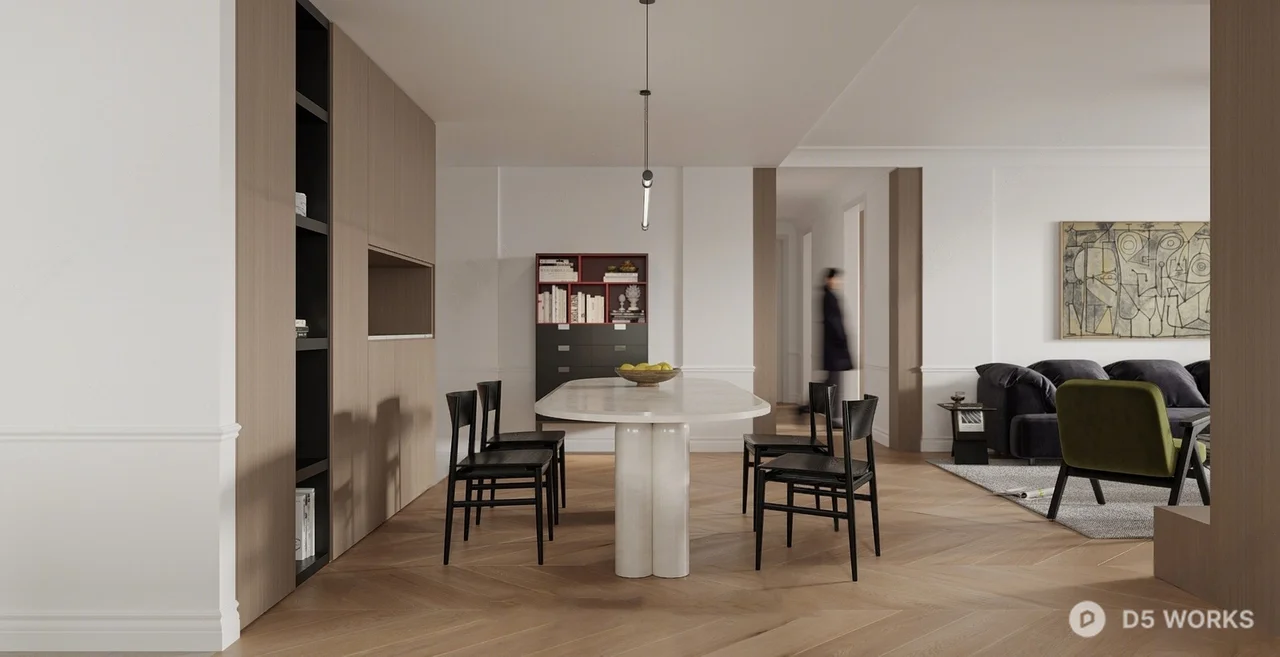 Minimalist Open Plan Living Dining Space 3d model thumbnail 2