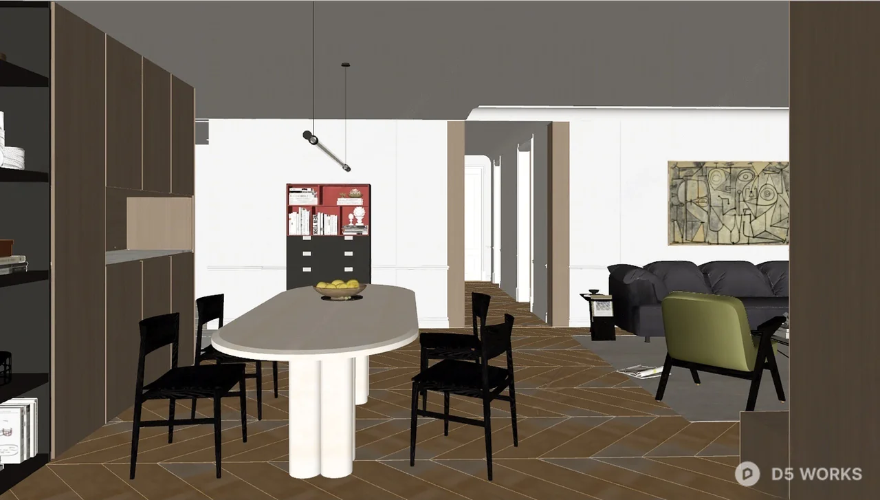 Minimalist Open Plan Living Dining Space 3d model thumbnail 3