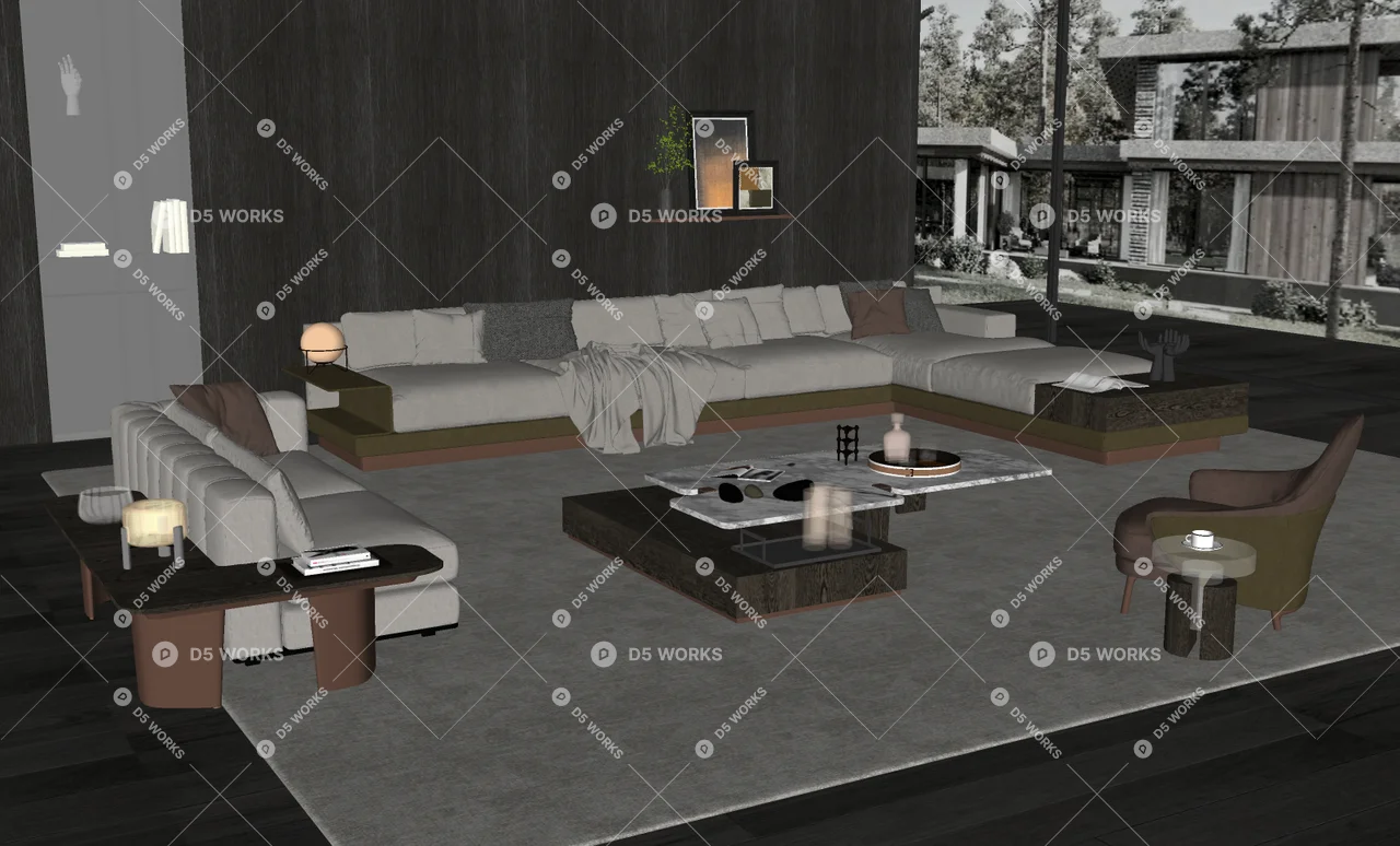 Modern Home Living Room 3d model thumbnail 2