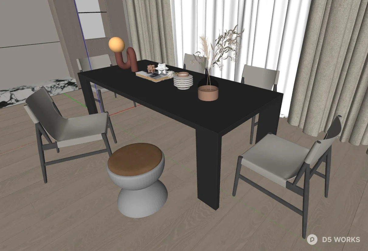 Modern Dining Room with Minimalist Table and Chairs 3d model thumbnail 2