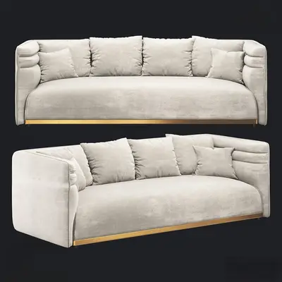 Velvet Three Seater Sofa With Gold Base 3d model