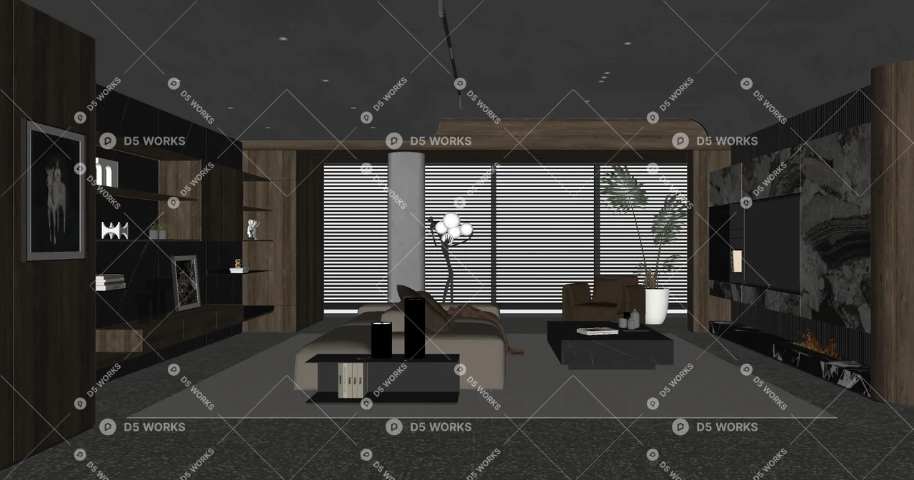 Modern Home Living Room 3d model thumbnail 2