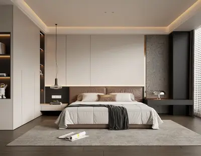 Modern Minimalist Bedroom with Ambient Lighting 3d model