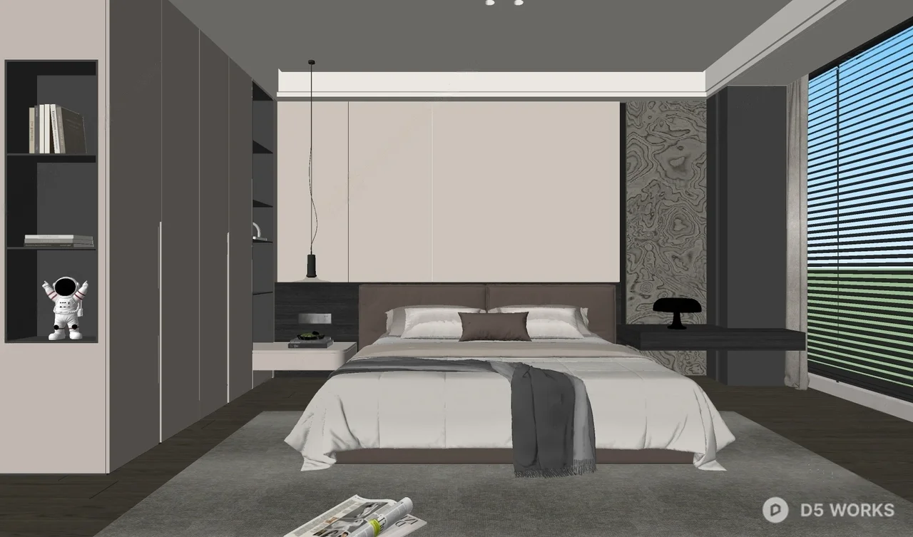 Modern Minimalist Bedroom with Ambient Lighting 3d model thumbnail 2