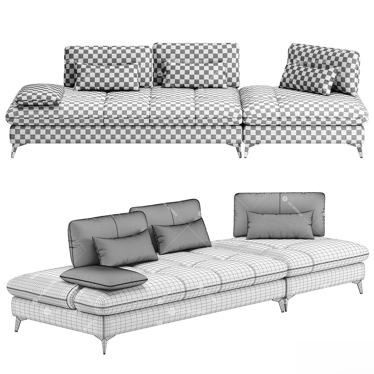 Organic Modern Three-seater Sofa 3d model thumbnail 5