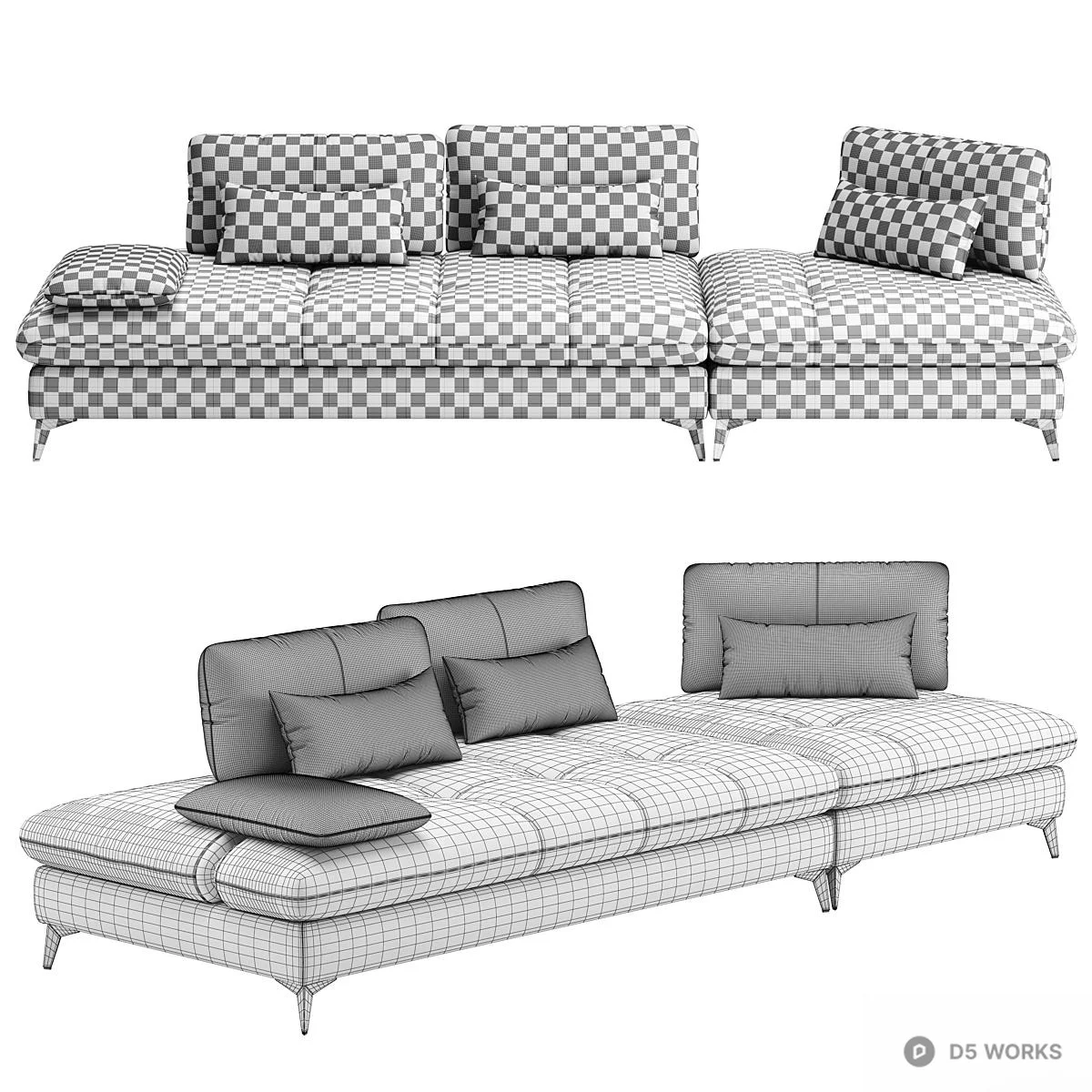 Modular Tufted Sectional Sofa 3d model thumbnail 5