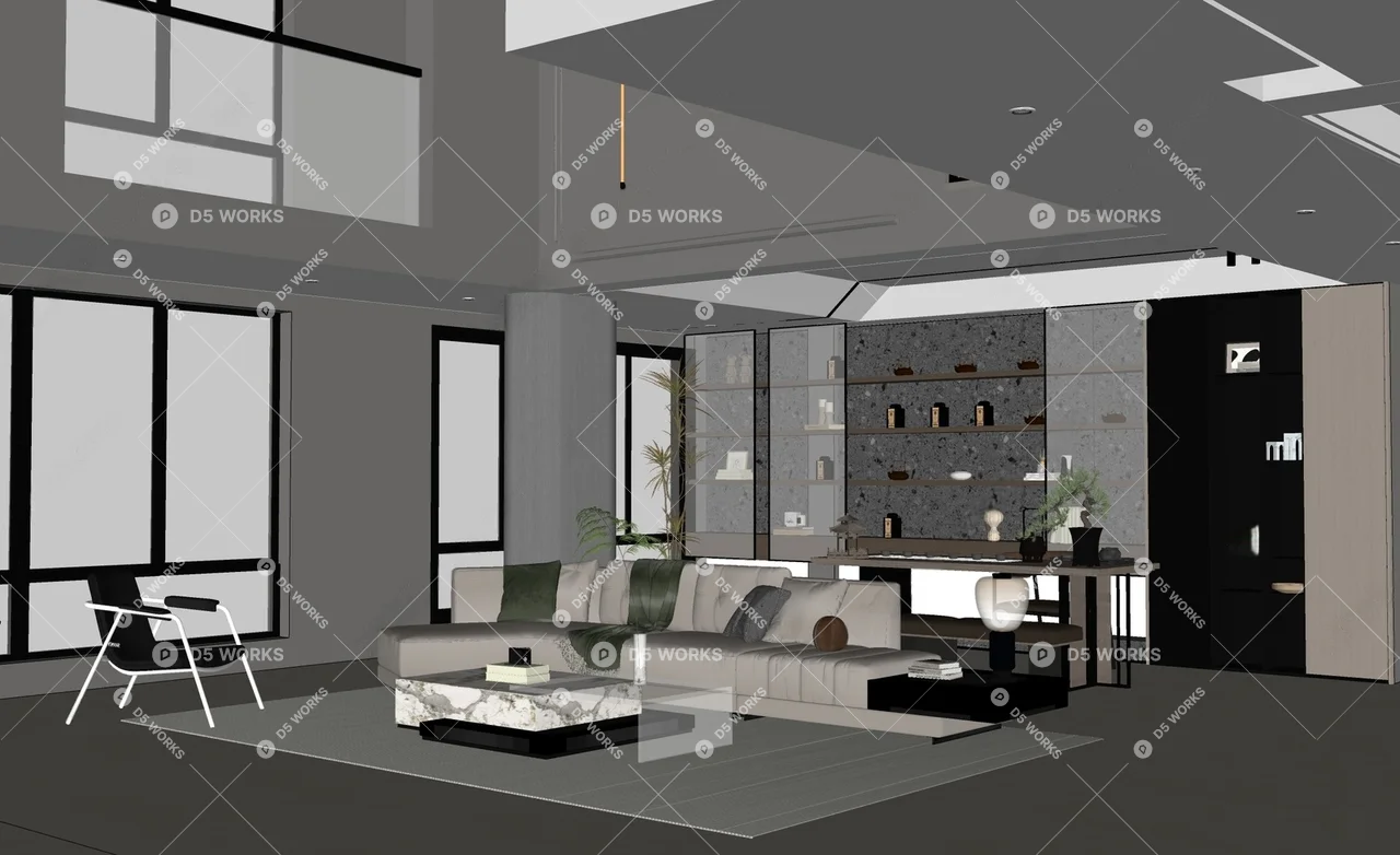 Modern Villa Living Room 3d model thumbnail 2