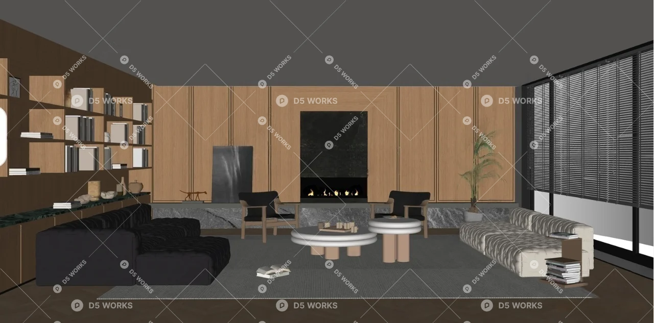 Mid-Century Modern Home Living Room 3d model thumbnail 2
