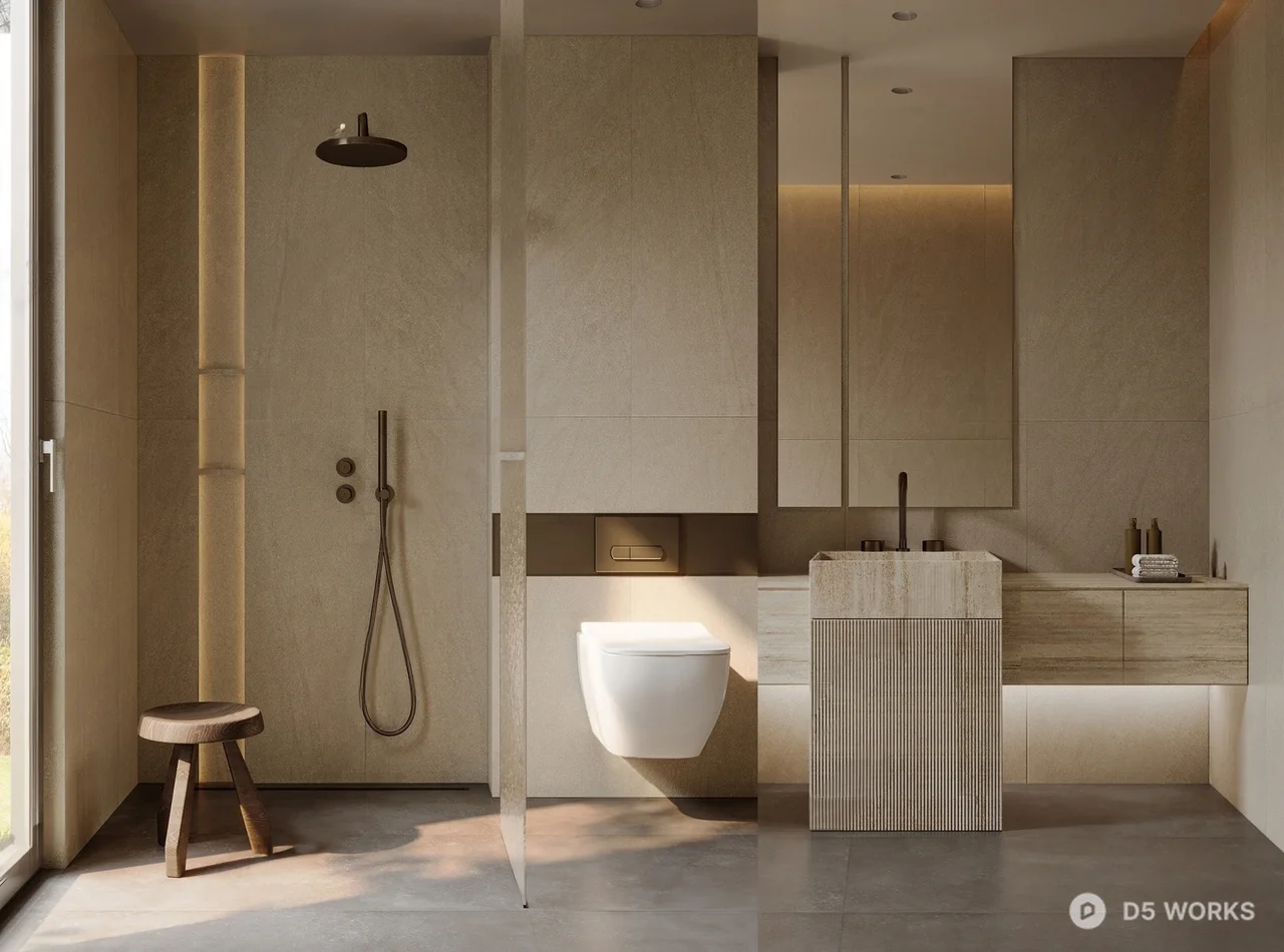 Minimalist Bathroom With Wooden Accents 3d model - Image 1