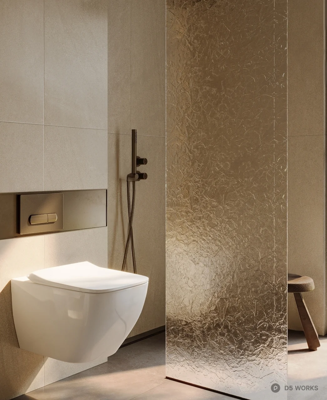 Minimalist Bathroom With Wooden Accents 3d model thumbnail 3