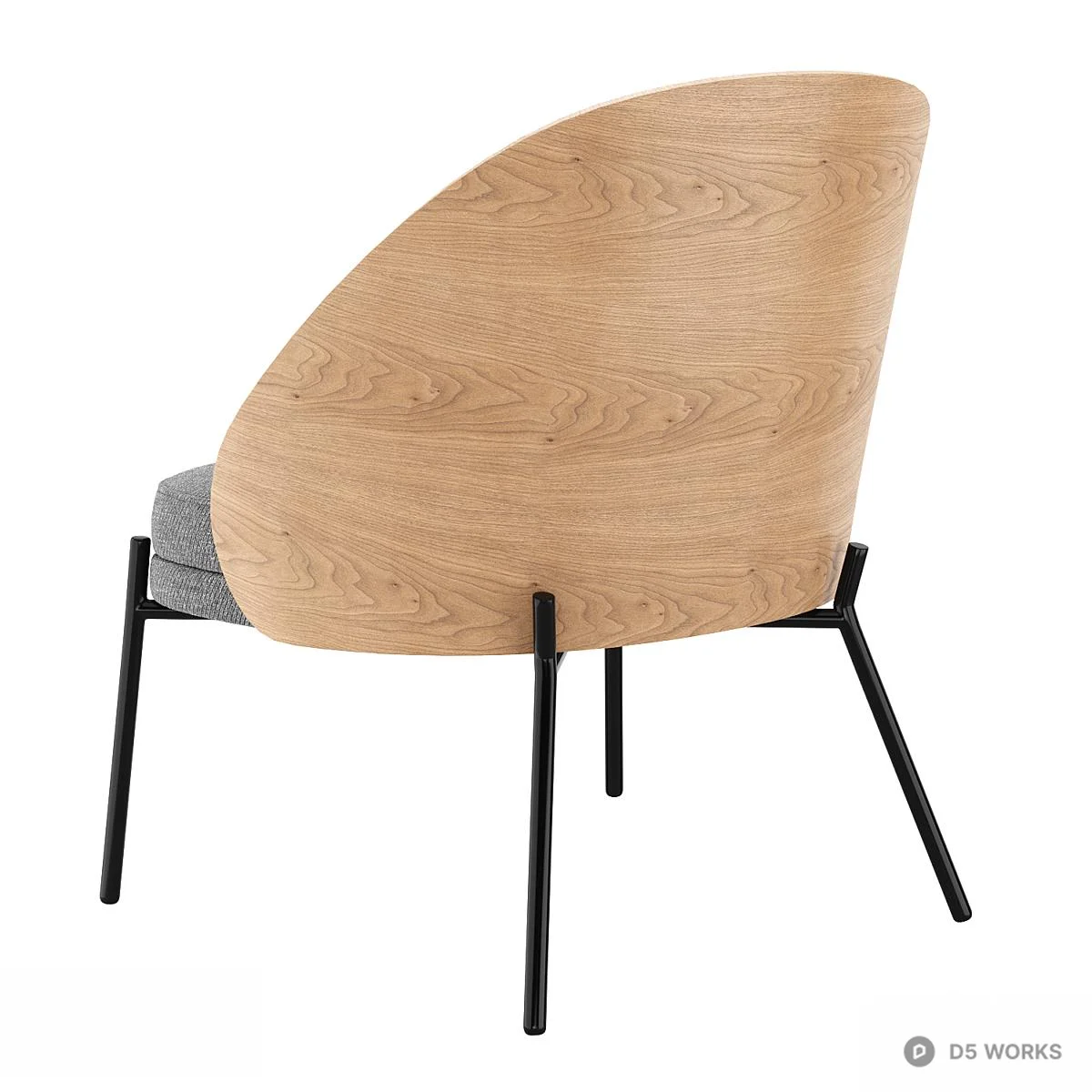 Wood-Trimmed Fabric Leisure Chair 3d model thumbnail 2