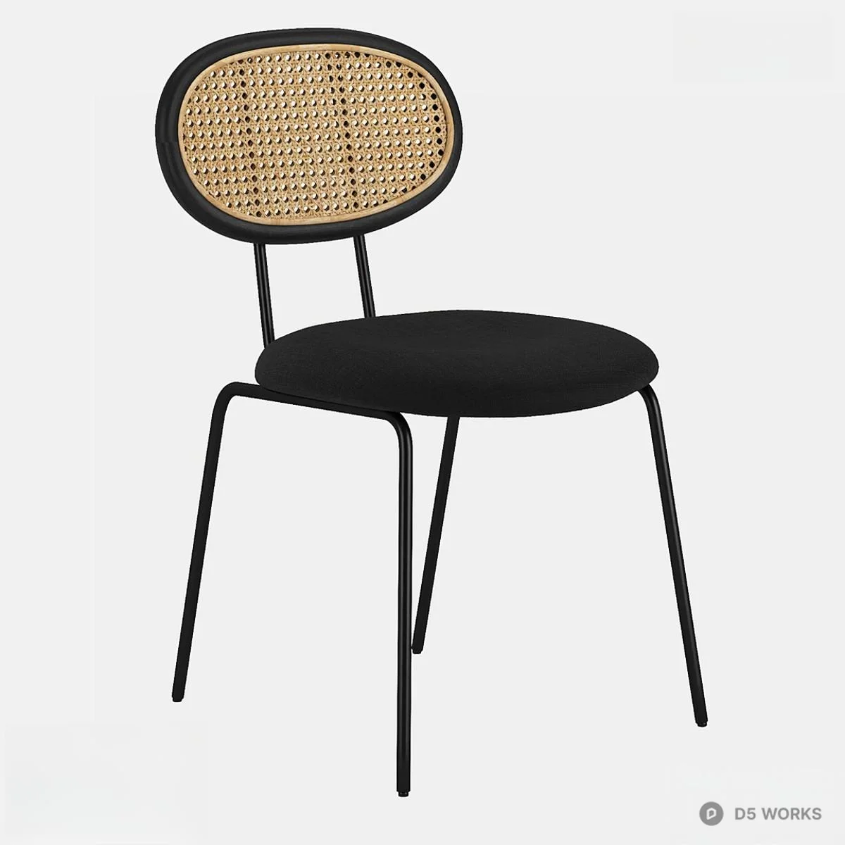 Rattan Back Black Upholstered Leisure Chair 3d model - Image 1