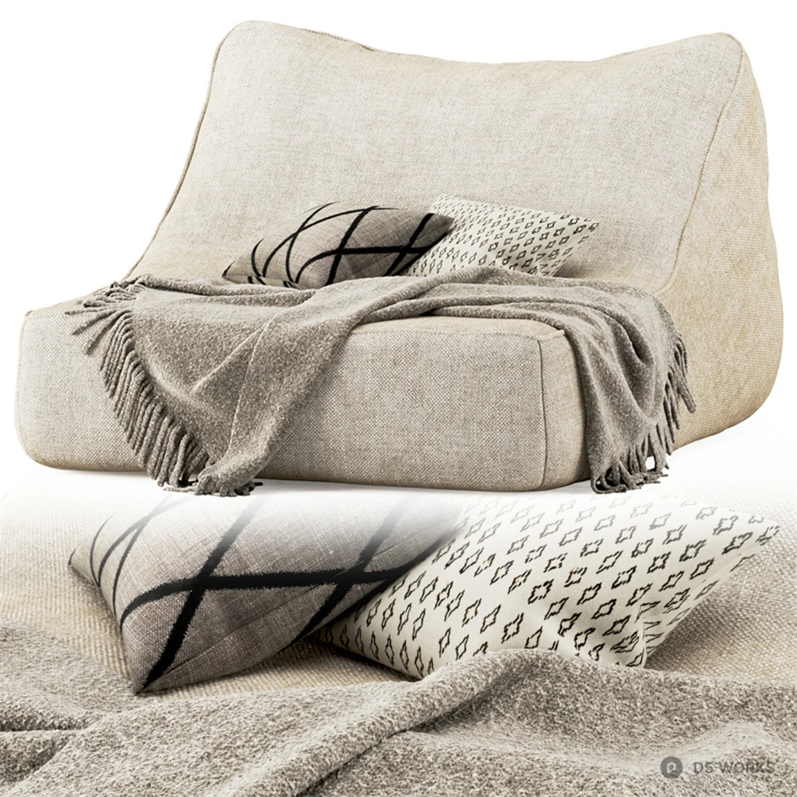 Minimalist Linen Lazy Sofa With Throw And Cushions 3d model - Image 1
