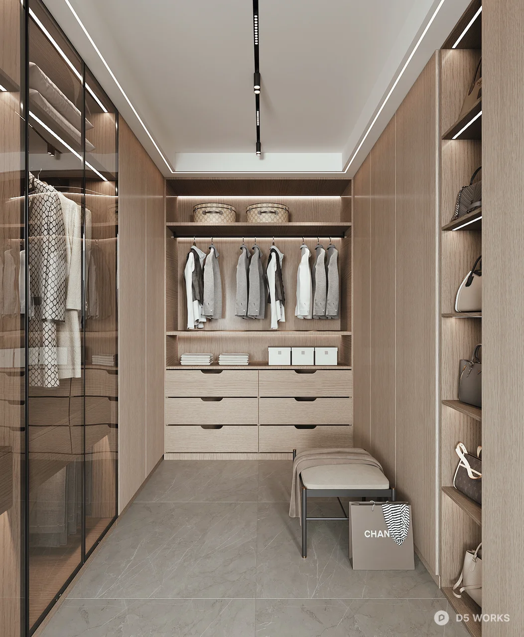 Minimalist Walk-In Closet With Integrated Lighting 3d model - Image 1