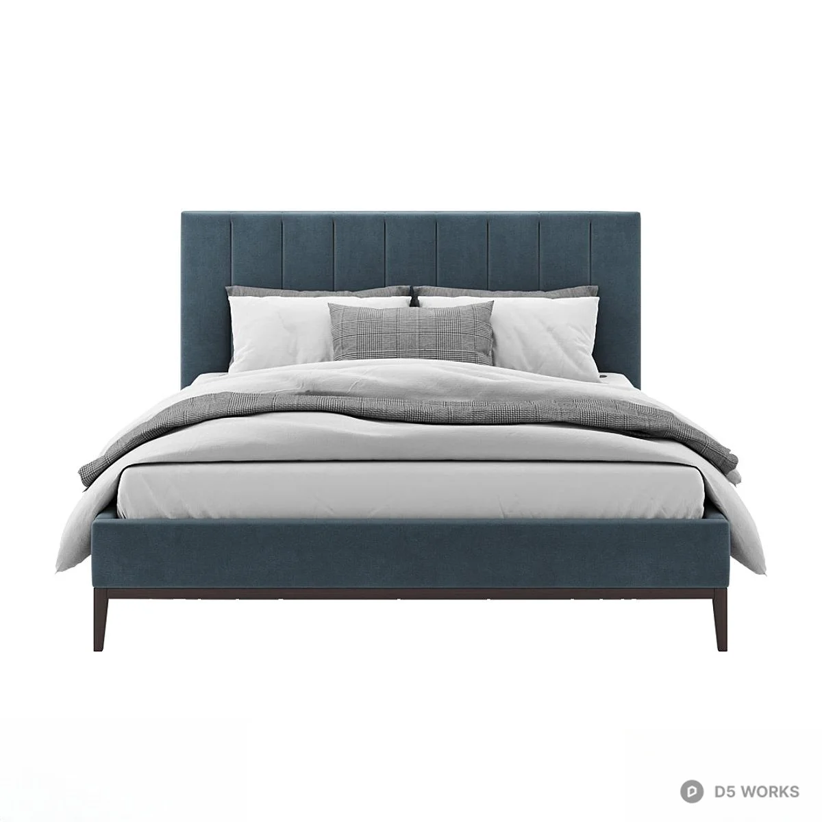 Upholstered Headboard Double Bed 3d model thumbnail 2