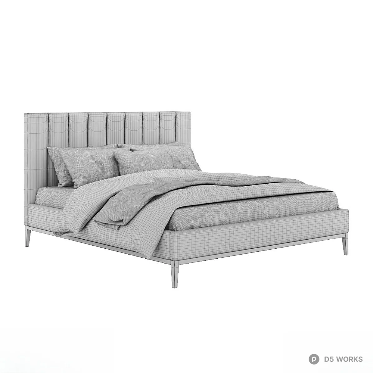 Upholstered Headboard Double Bed 3d model thumbnail 4