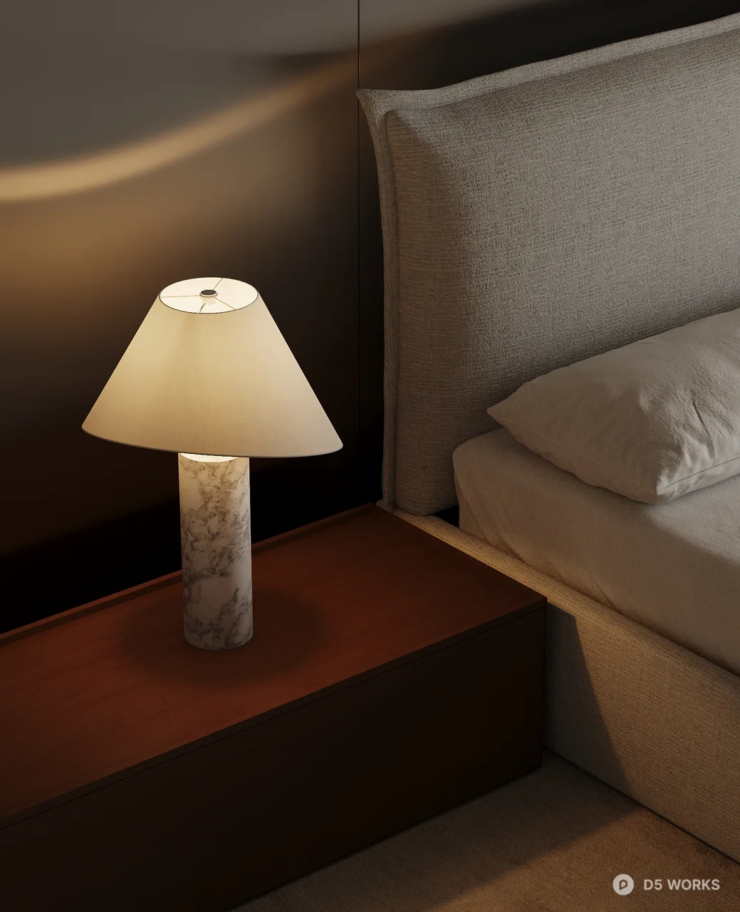 Minimalist Bedroom with Spherical Pendant Light 3d model thumbnail 3