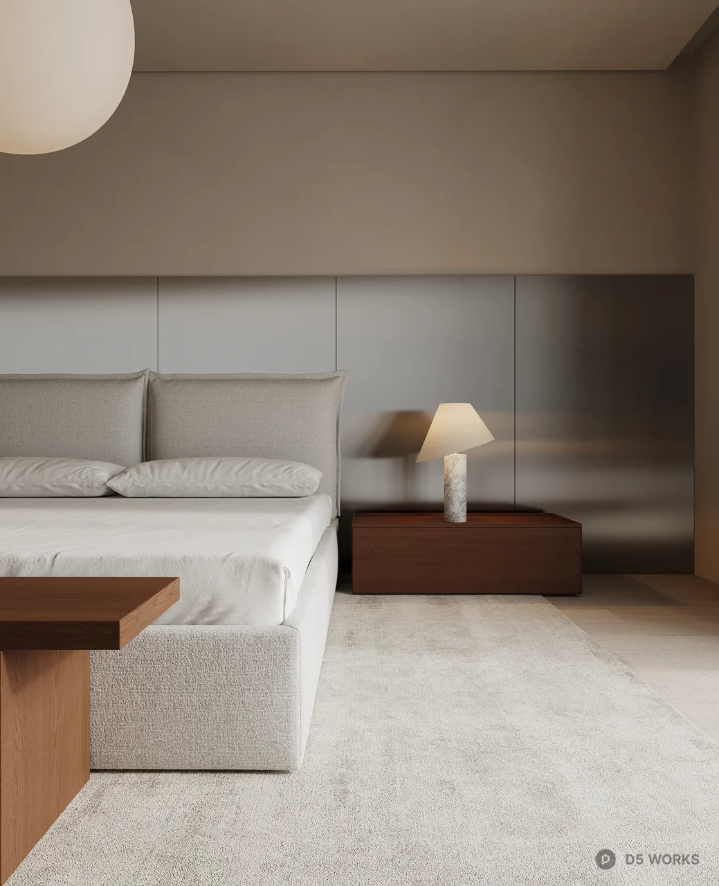 Minimalist Bedroom with Spherical Pendant Light 3d model thumbnail 4