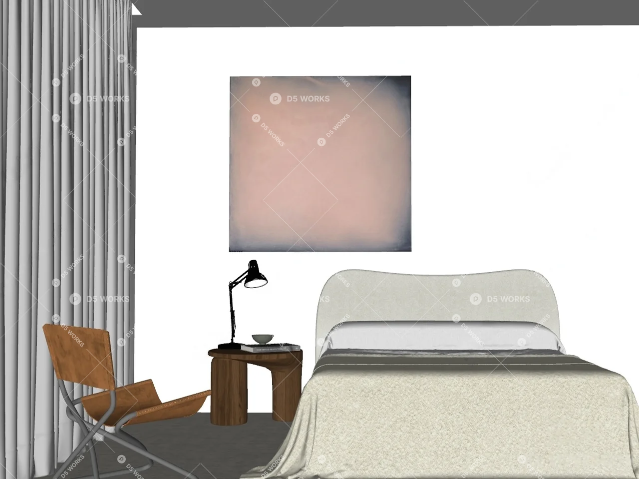 Mid-Century Modern Home Bedroom 3d model thumbnail 2