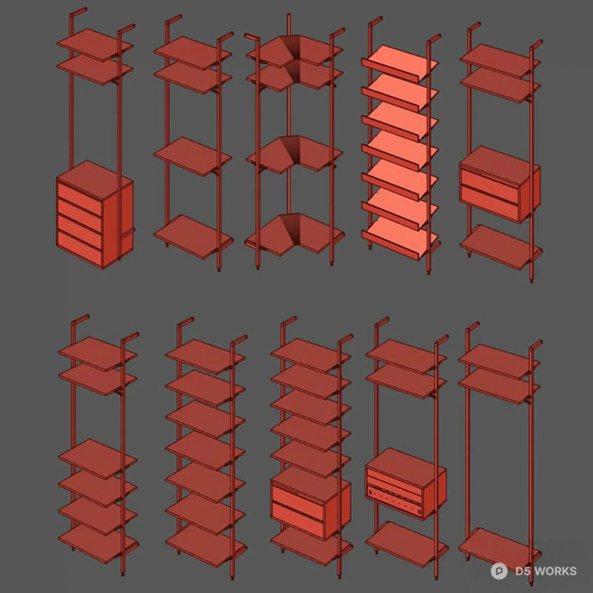 Modular Metal Shelving Unit 3d model thumbnail 2