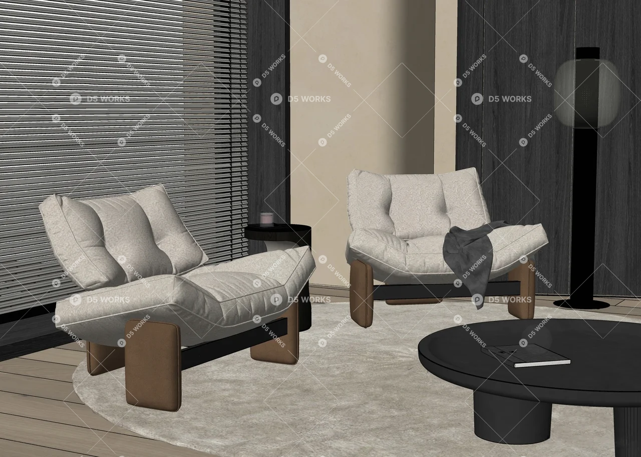Modern Sofa & Side Table Set 3d model thumbnail 2