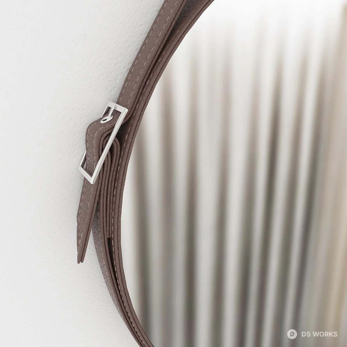 Hanging Round Mirror With Leather Strap 3d model thumbnail 4