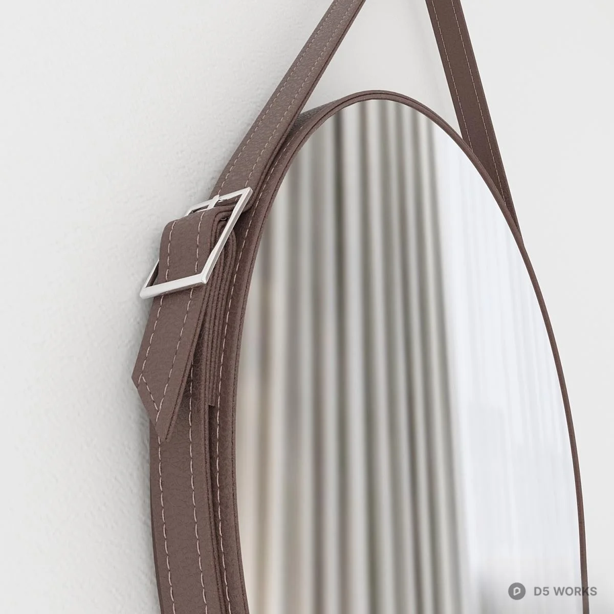 Hanging Round Mirror With Leather Strap 3d model thumbnail 3