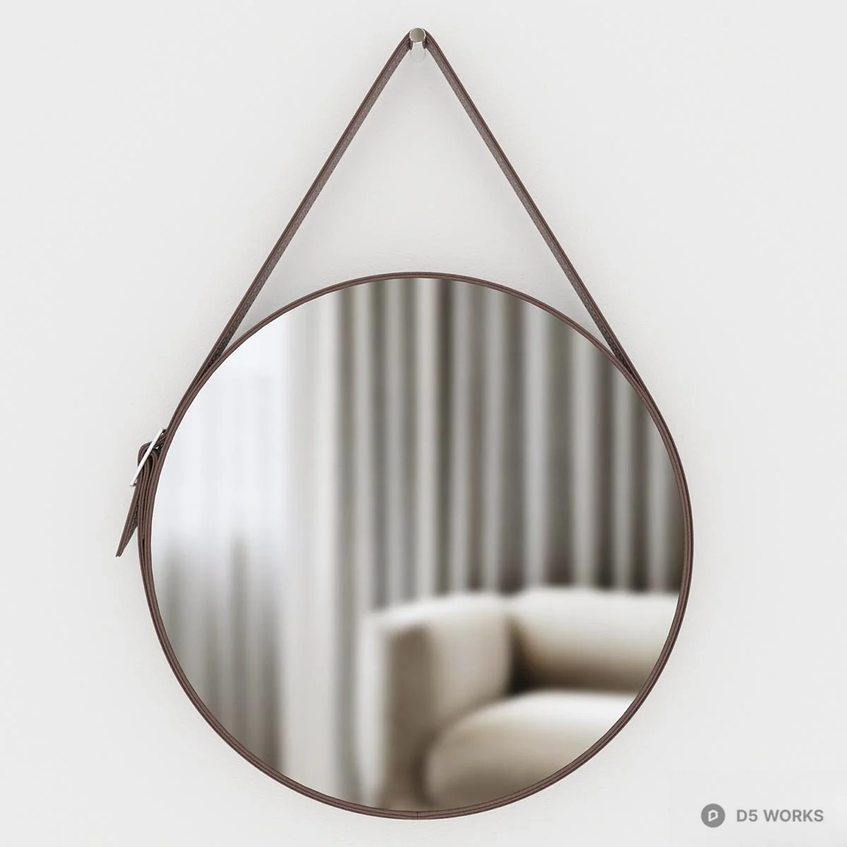 Hanging Round Mirror With Leather Strap 3d model thumbnail 2