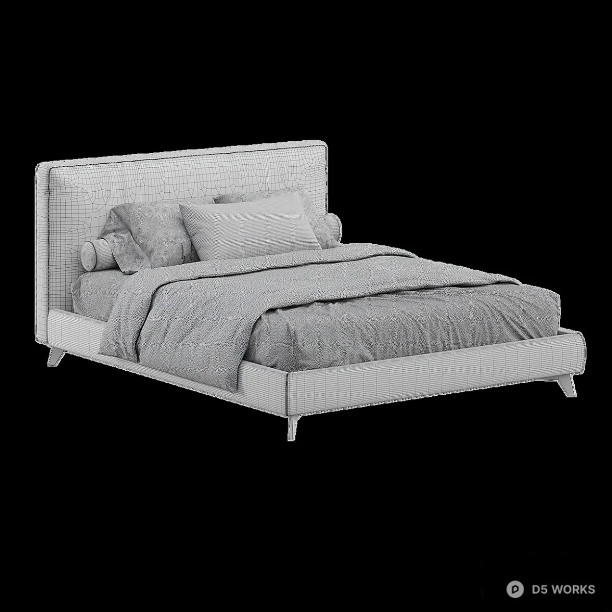 Upholstered Minimalist Double Bed 3d model thumbnail 4