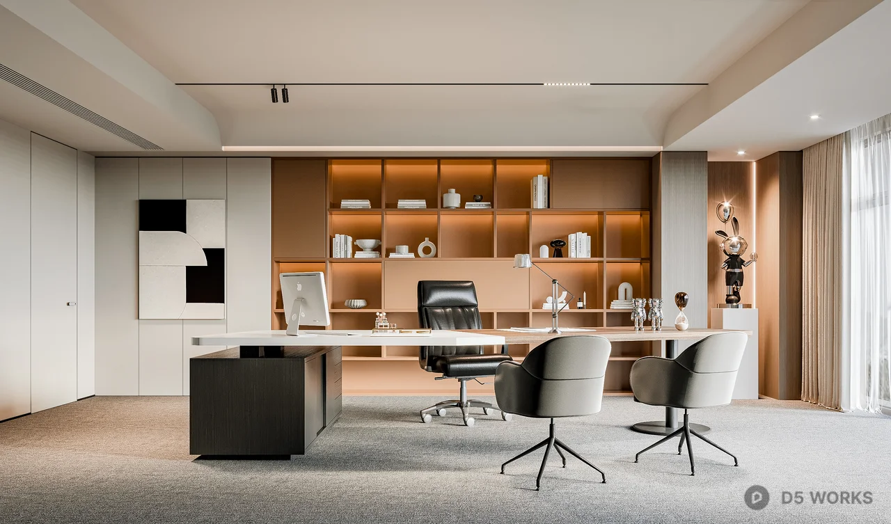Modern Independent Office With Built In Shelving 3d model - Image 1