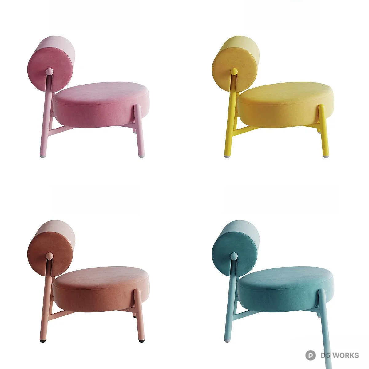 Velvet Upholstered Lounge Chair 3d model thumbnail 4