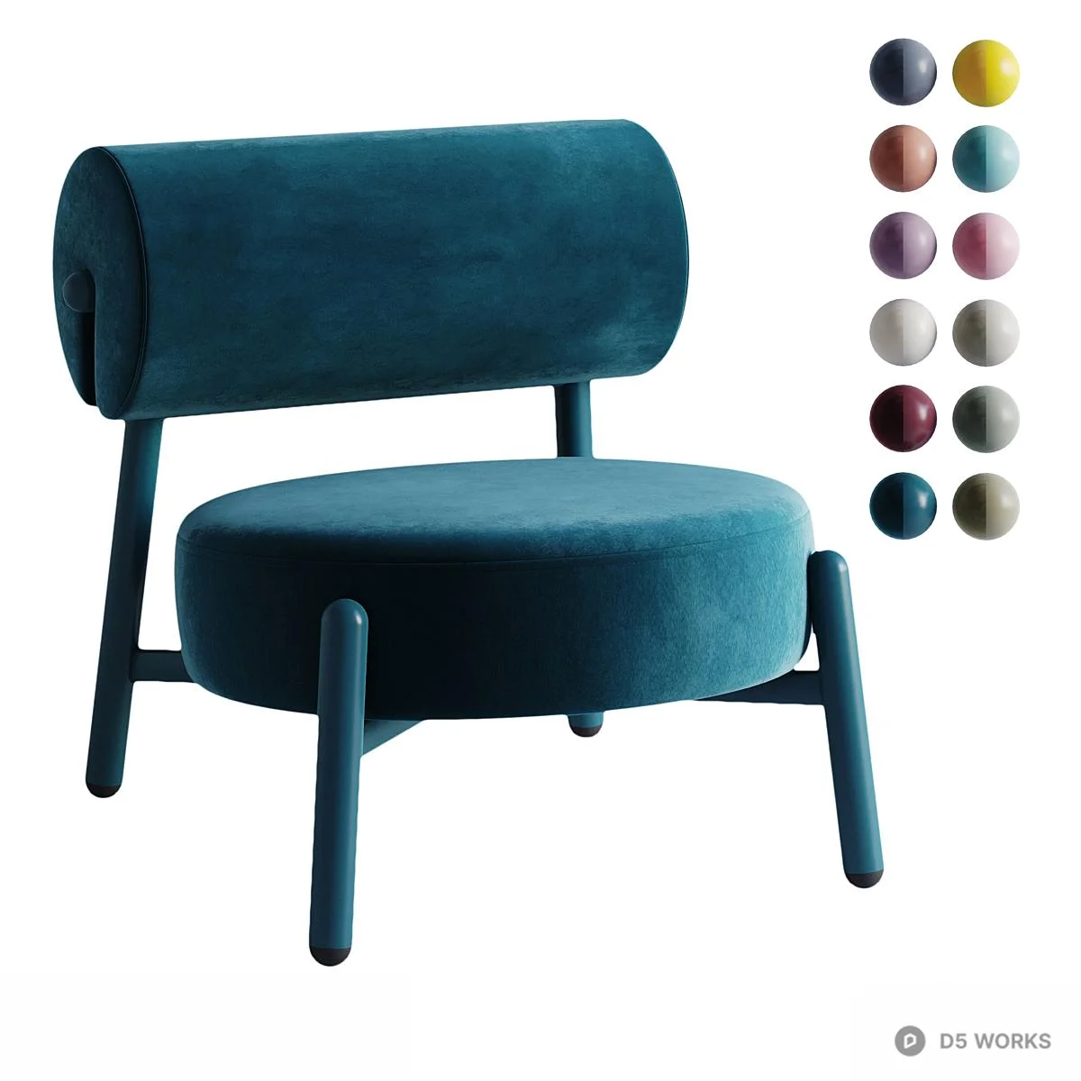 Velvet Upholstered Lounge Chair 3d model - Image 1