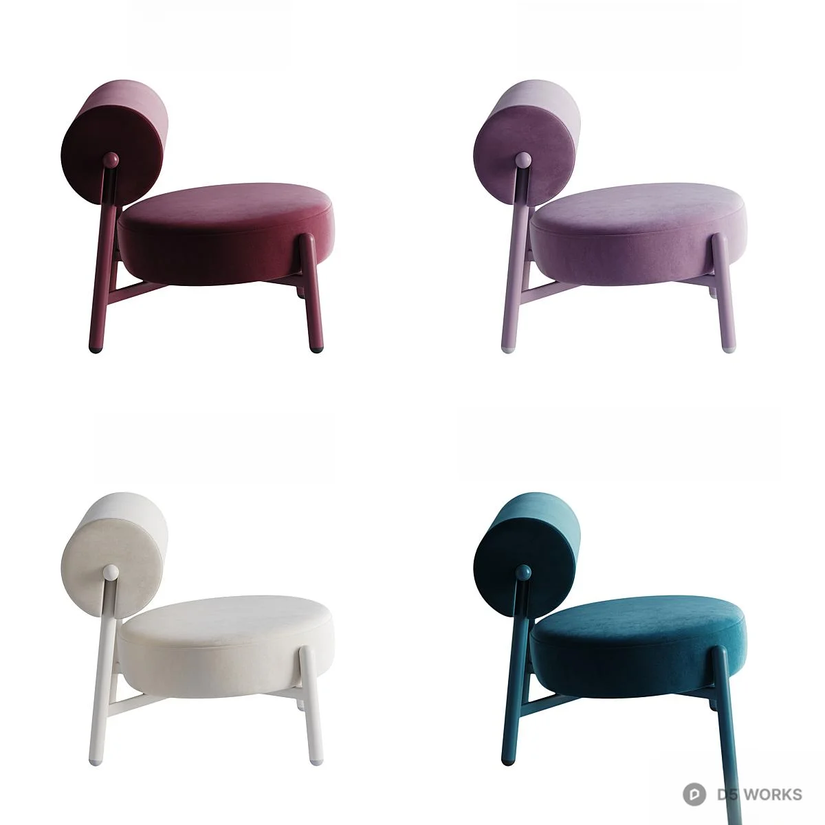 Velvet Upholstered Lounge Chair 3d model thumbnail 5