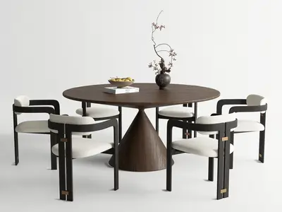 Modern Dining Table With Cone Base And Matching Chairs 3d model