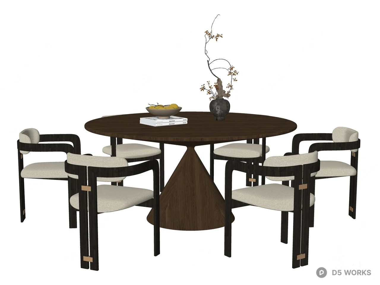 Modern Dining Table With Cone Base And Matching Chairs 3d model thumbnail 2