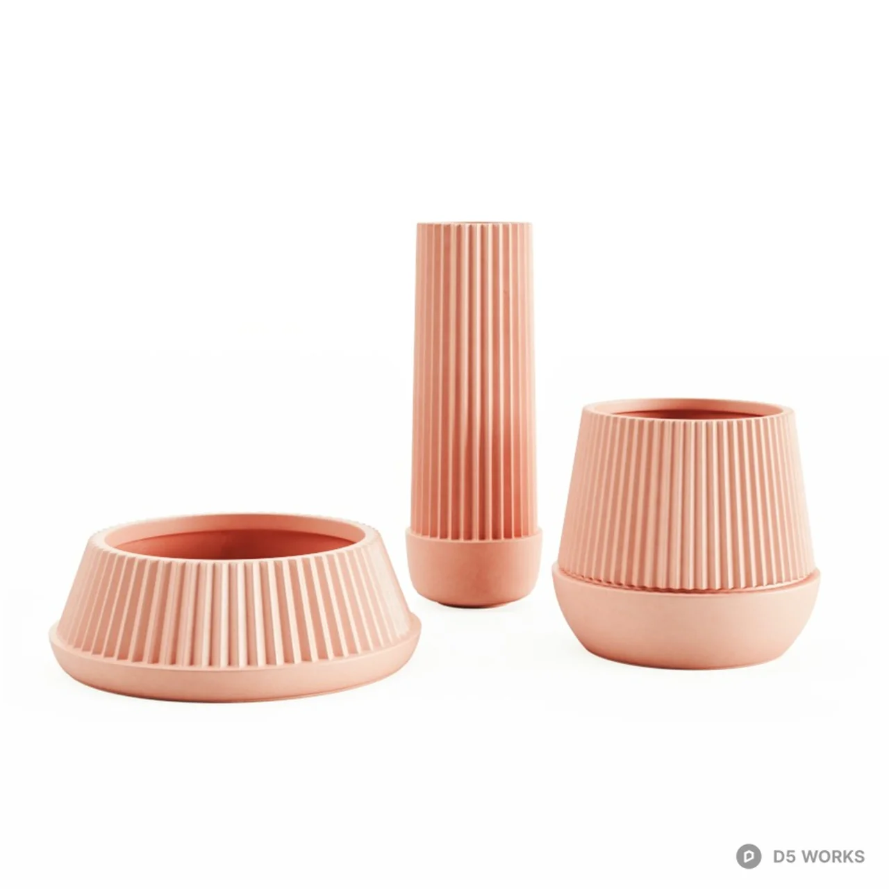 Ribbed Ceramic Vase Set 3d model - Image 1