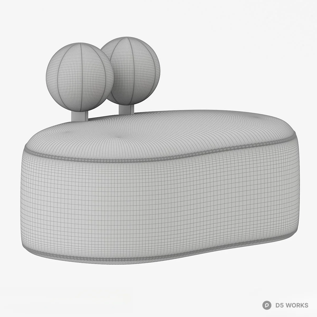 Minimalist Oval Upholstered Stool With Spherical Backrests 3d model thumbnail 2